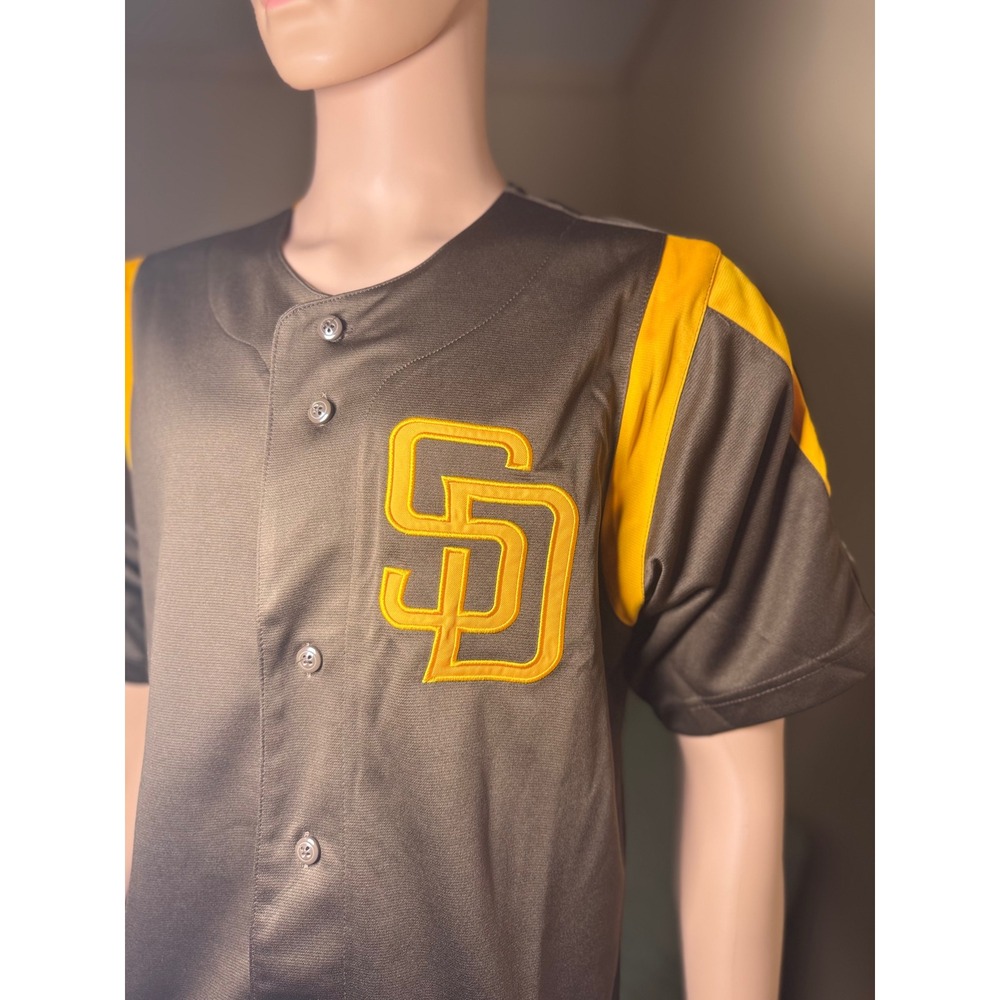 True Fan San Diego Padres MLB Baseball Jersey Brown Gold Mens Medium SD Logo - Picture 5 of 12